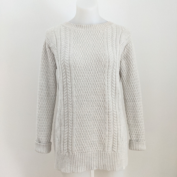 GAP Boyfriend Cable Knit Pullover, Cream, XS - Picture 1 of 6